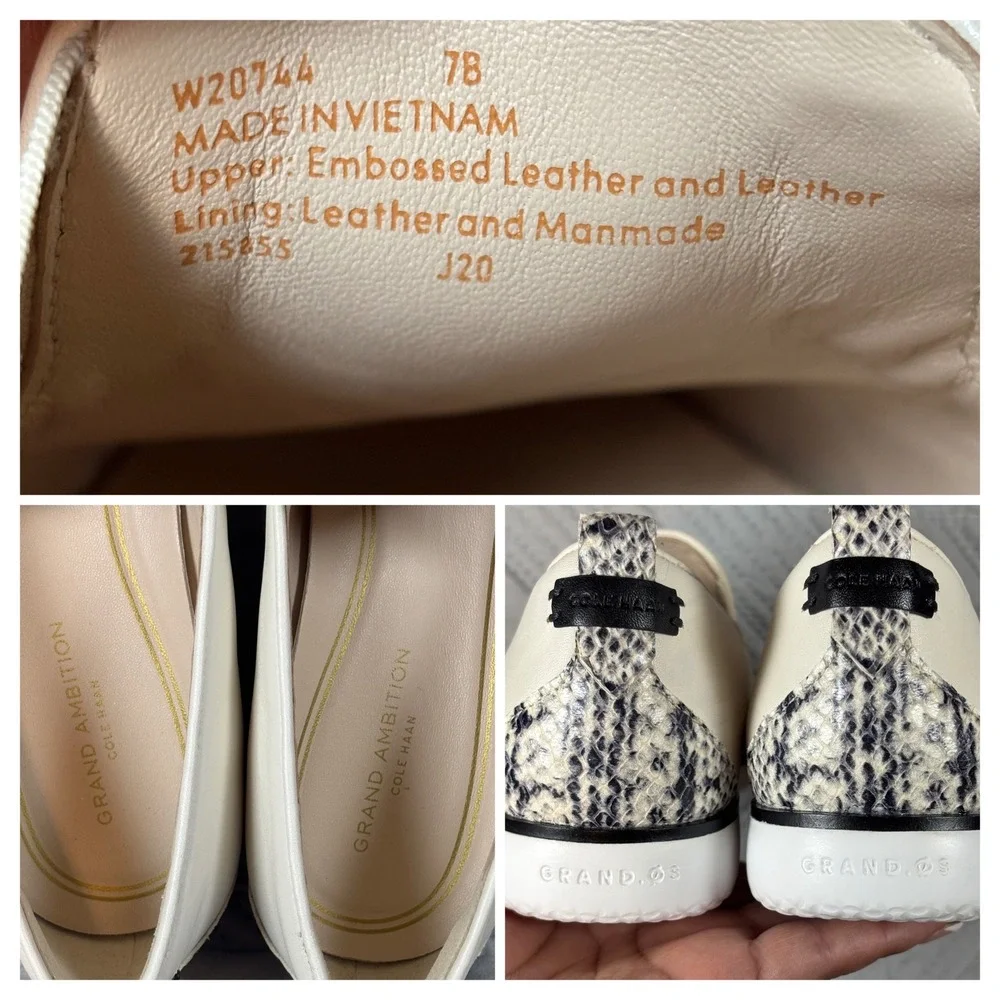 Cole Haan Grand Ambition Slip On Loafers Ivory Snakeskin Toe Womens‎ 7B